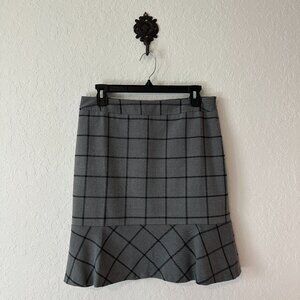 Ann Taylor Loft 6 Gray Plaid Ruffle Trim Tulip Skirt Business Career Office